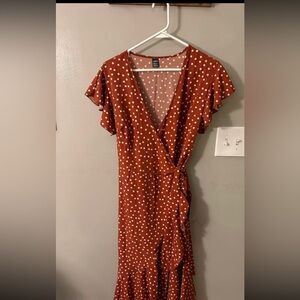 Polka Dot Wrap Dress in Rust